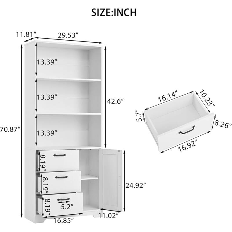 3-Tier 71" Tall Bookcase Shelf for Bedroom Living Room Entrance - N/A