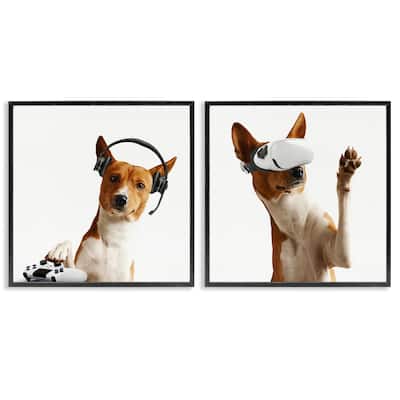 Stupell Video Game Dogs with VR Framed Giclee Art Design By CAD Design (Set of 2)