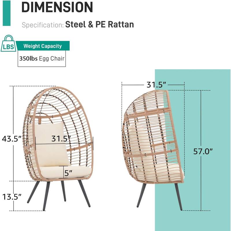 Egg Chair Outdoor, Patio Rotating Basket Chair, All-Weather Wicker Egg Lounger Chair for Outside Indoor