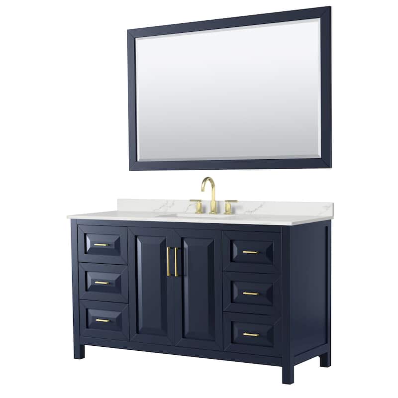 Wyndham Collection WCV252560S-QTZ-US3M58 Daria 60" Free Standing - Dark Blue / Giotto Quartz Top / Brushed Gold