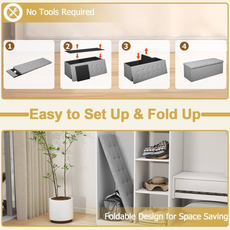 Gymax 43'' Folding Storage Ottoman Bench w/ Removable Divider & Side