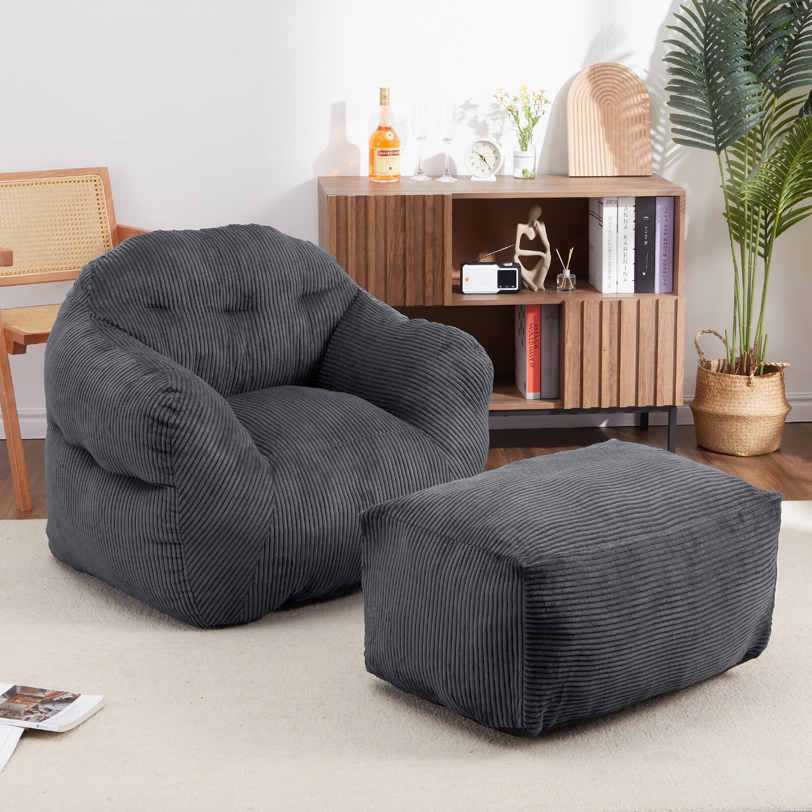 Beanbag Sofa Chair with Ottoman and Armrest for Adult Soft Corduroy Floor Sofa Couch Giant Bean Bag Couch for Living Room Bed Bath Beyond 41708773