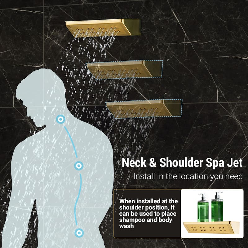 5-Spray Thermostatic Shower System, Luxury Anti-Scald 16 in. Fixed and Handheld Shower Head with Body Jets, Valve Included