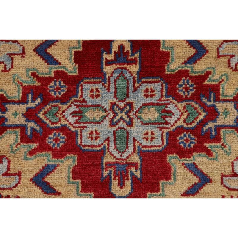 Geometric Kazak Accent Rug Handmade Traditional Wool Carpet - 3'3" x 5'1"