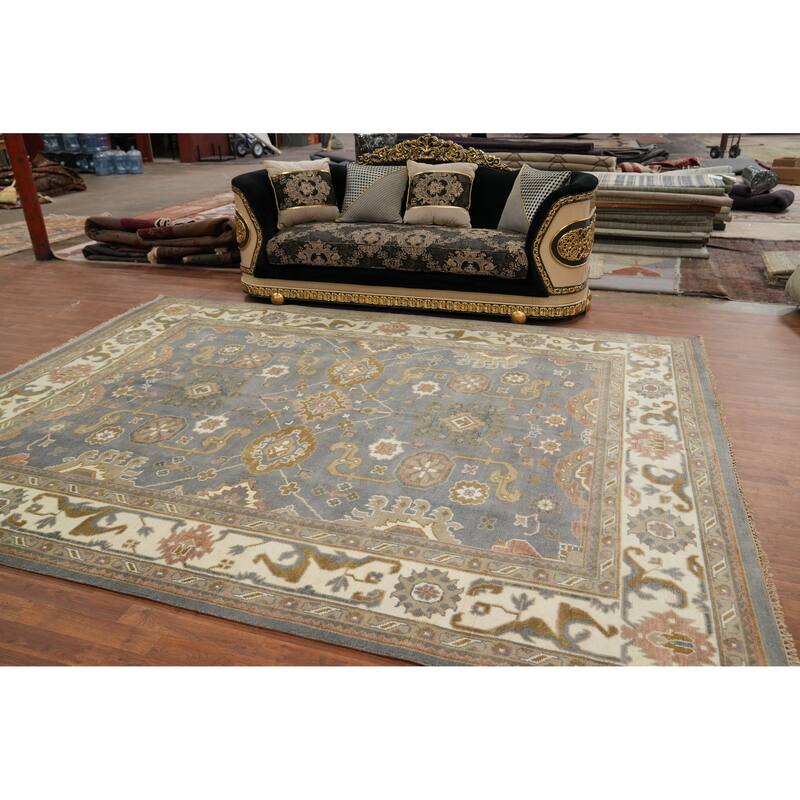 Handmade Wool Oushak Indian Area Rug Hand-knotted Geometric Carpet - 11' 11'' X 9' 1''