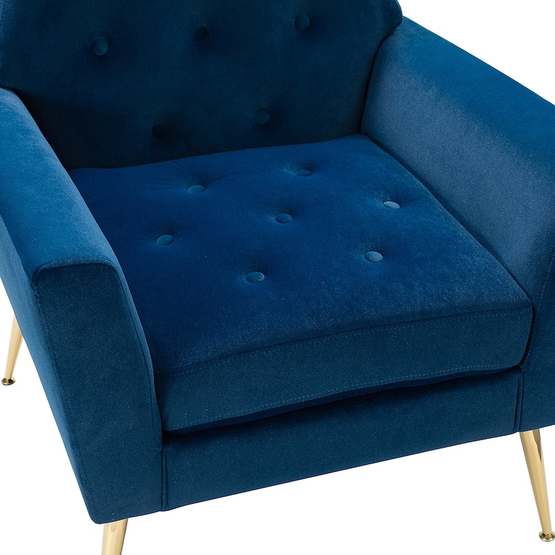 Lilia Contemporary Velvet Upholstered Tufted Back Armchair with Metal Golden legs Set of 2 by HULALA HOME