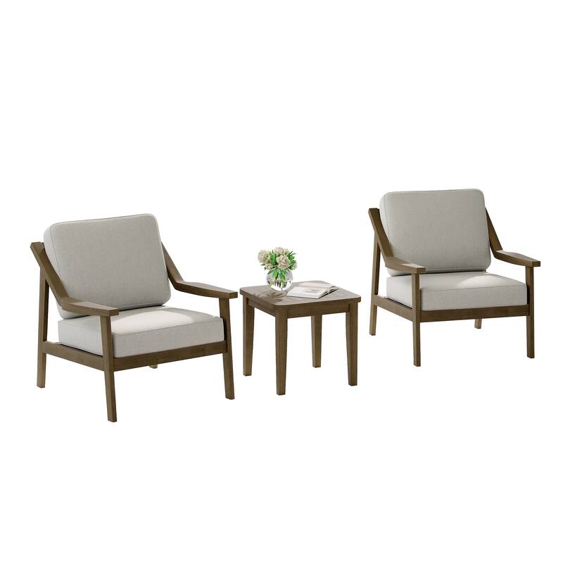 3-piece Teak Modern Cushioned Club Chairs Set Patio Bistro Set