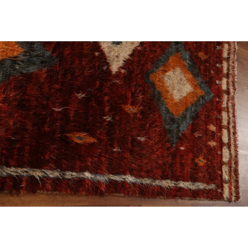 Hand Knotted Oriental 100% Wool Carpet Modern Tribal Red Moroccan Area Rug - 8' 9'' X 6' 4''