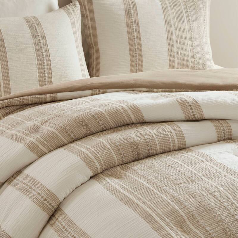 GDF Studio - Amara Textured Cotton Comforter 3-Piece Set with Waffle and Gauze Weave