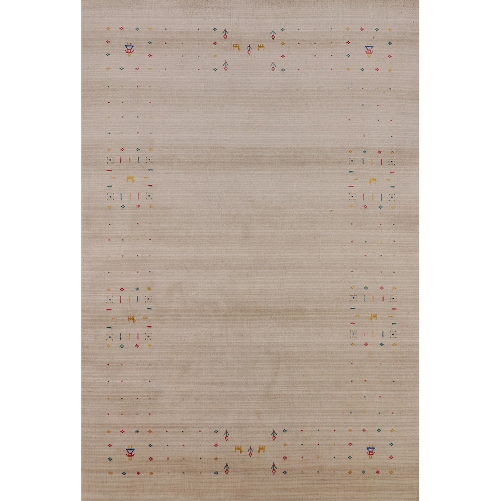 Tribal Gabbeh Indian Area Rug Hand-Knotted Modern Wool Carpet - 5'3"x 7'9"