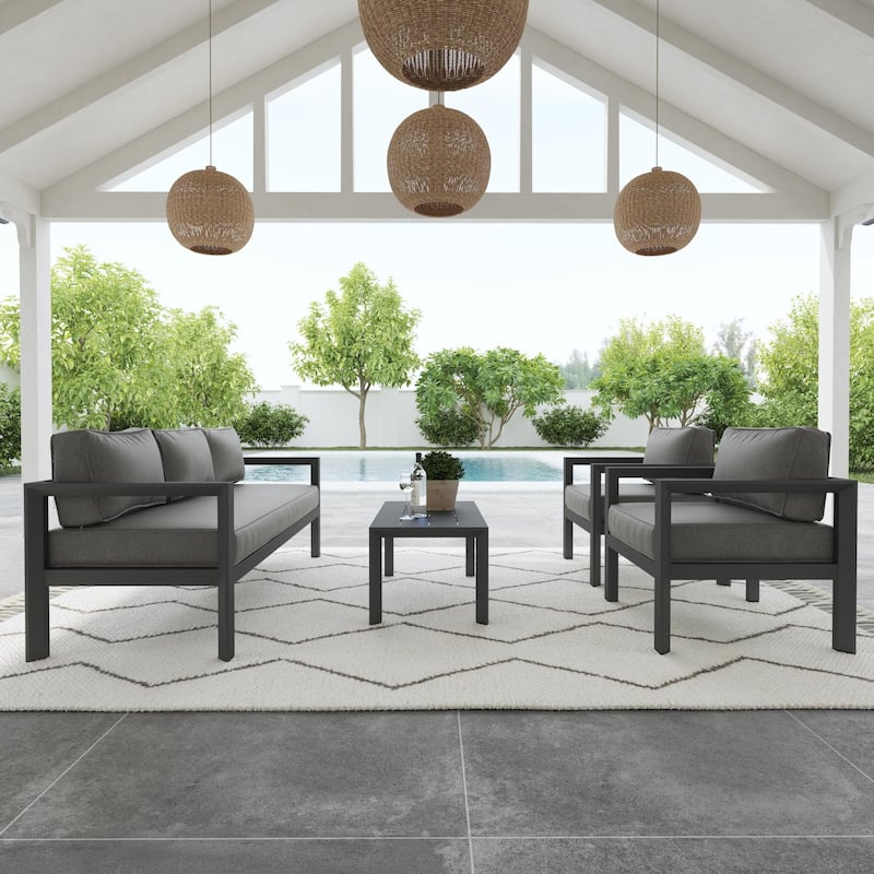 Homestyles Grayton Outdoor Aluminum Sofa with Lounge Chairs and Coffee Table - 81" x 26" x 29"