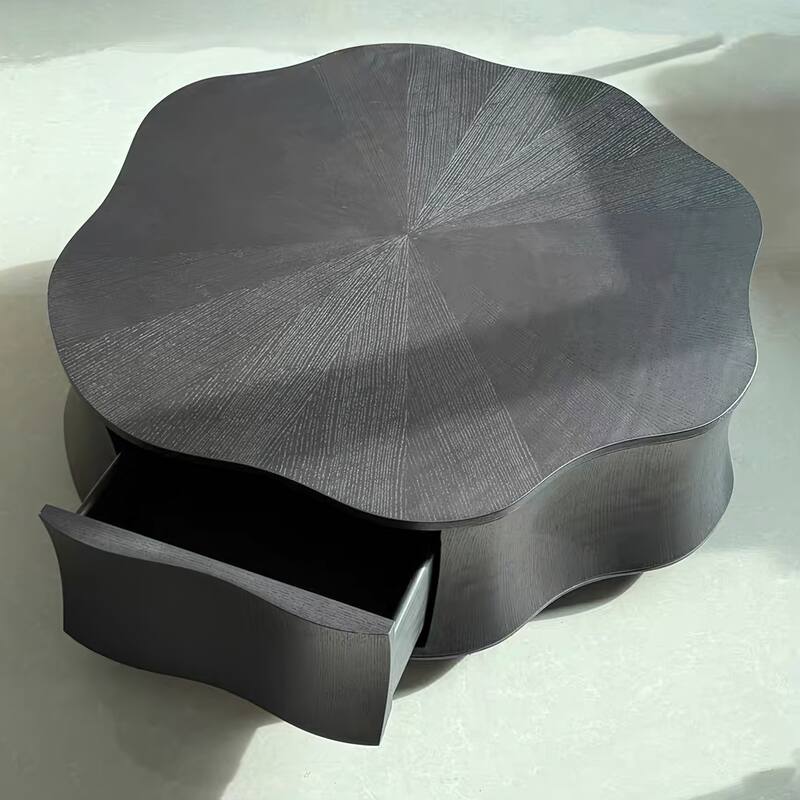 36-Inch Italian Irregular Petal Coffee Table with Storage Black - L 39.37'×W 39.37'×H 12.2'