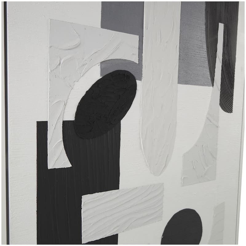 Canvas Geometric Textured Framed Wall Art with Various Shapes and White Accents - Black or White - Roche River Decor