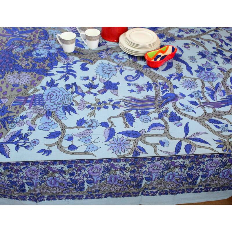 Vibrant Cotton Floral Tree Of Life Tablecloth Collection