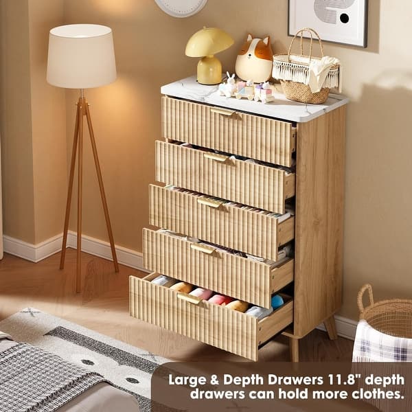 tall dresser for clothing deep Walnut Fluted with 5 Drawers, 47