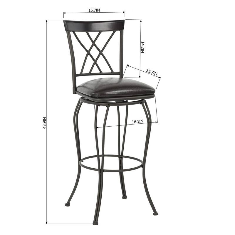 Set of 2 Black Swivel Counter Stools with Faux Leather Cushion and Steel Frame for Dining Room