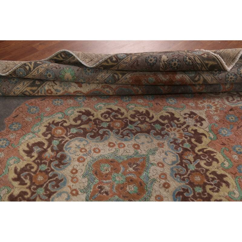Gray Tabriz Persian Vintage Area Rug Hand-Knotted Wool Carpet - 9'10"x 12'0"