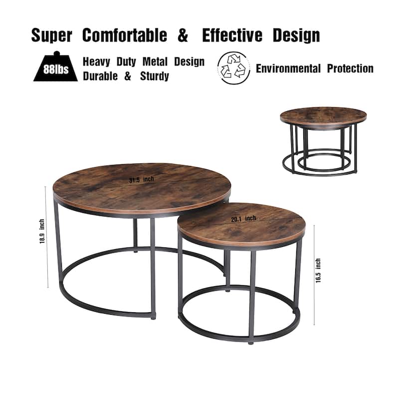 JJS Round Nesting Coffee Table Set of 2 Stacking End Tables for Living Room, Modern Cocktail & Sofa Side Tables