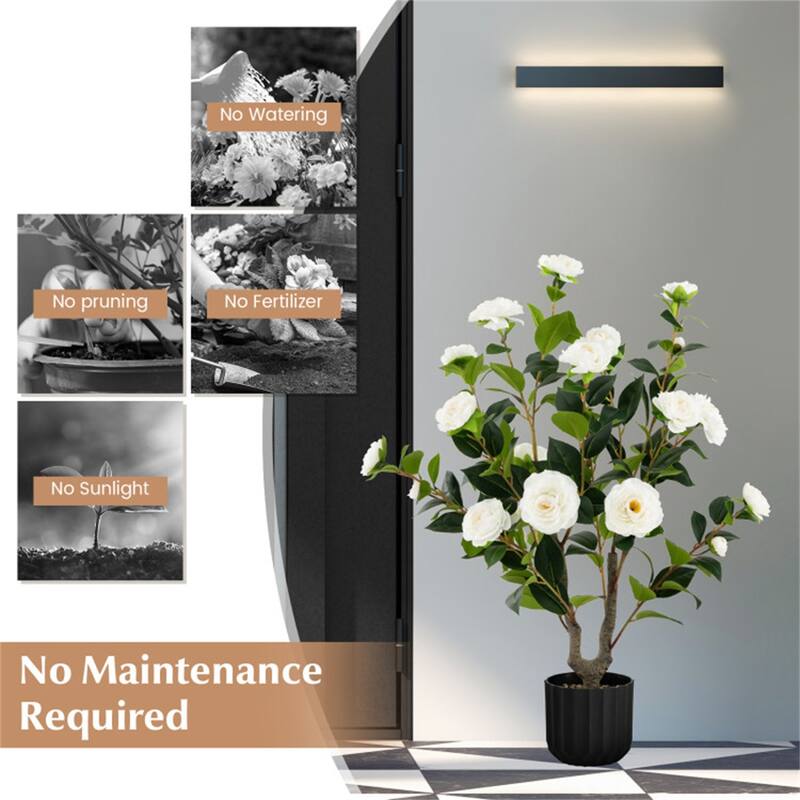 Set of 2 Artificial Camellia Trees 36 Inch Lifelike Indoor Decorative Plants with Cement Pots - 5" x 36"