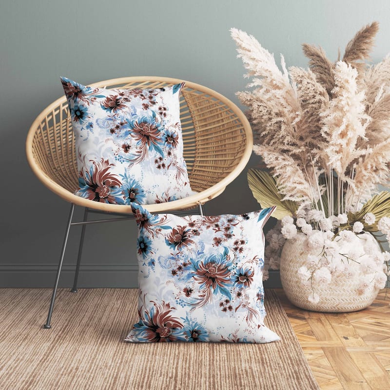 Delightful Wildflowers Faux Suede Reversible Throw Pillow White and Blue