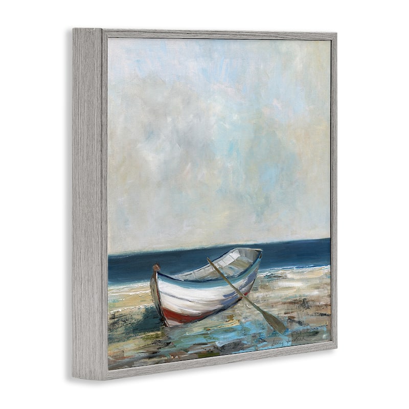 Stupell Boat & Oar on Shore Framed Giclee Art Design By Sally Swatland