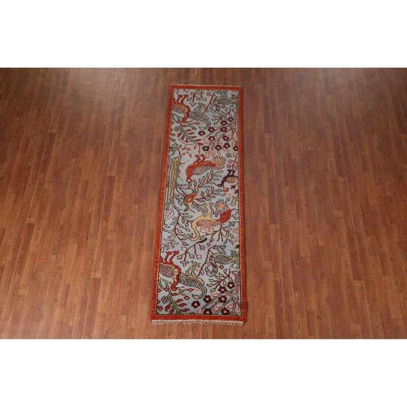 Traditional Blue Ziegler Indian Runner Rug Hand-Knotted Wool Carpet - 2'7"x 8'0"