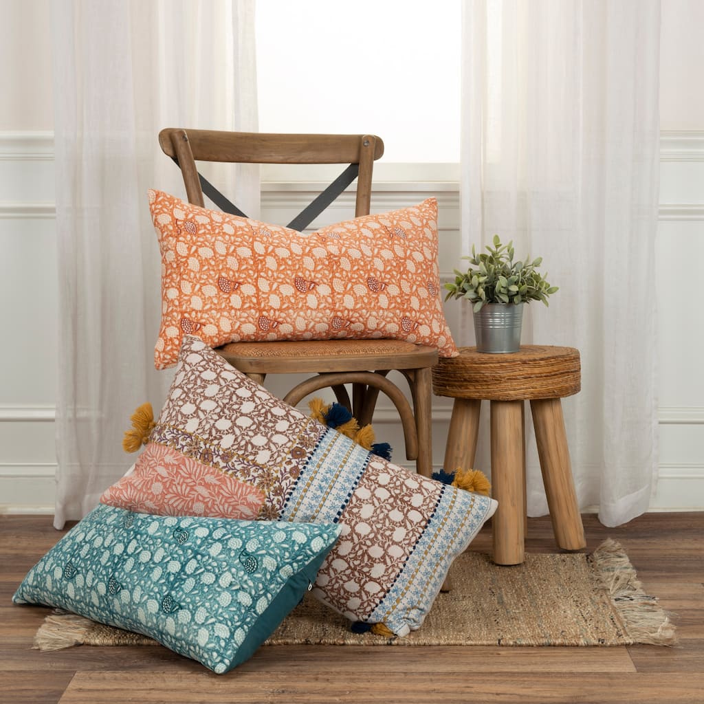 Rizzy Home Cotton Velvet Boho Botanical Throw Pillow
