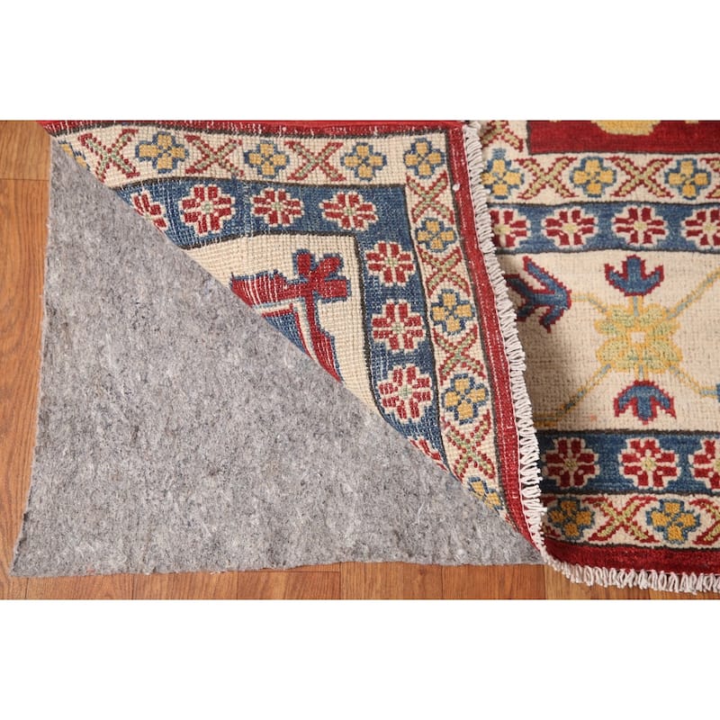 Red Geometric Kazak Oriental Area Rug Handmade Wool Carpet - 9'0"x 11'11"