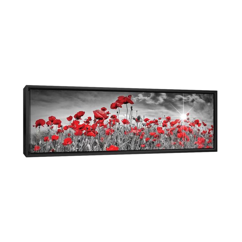 iCanvas "Idyllic Field Of Poppies With Sun Panorama" by Melanie Viola Framed Canvas Print - 16x48 - Black