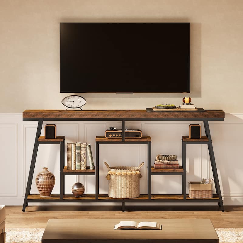 70.9-Inch Farmhouse Entertainment Center with Storage Shelves