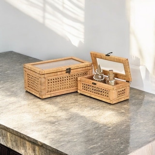 Brielle Set of 2 Rectangular Rattan & Glass Boxes - Bed Bath & Beyond ...
