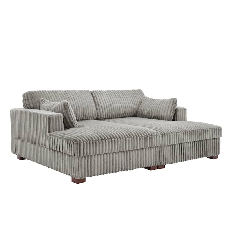 Sophia 84" W Plush Corduroy Chaise Lounge Modular Sectional Sofa