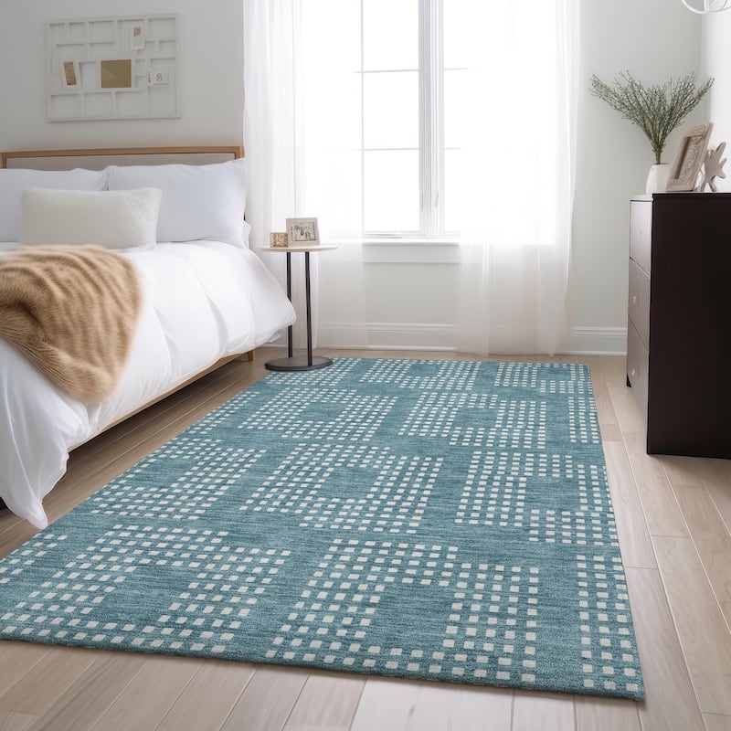 Premium Washable Super Soft Modern Houndstooth Mayfield Rug - Teal - 9' x 12'