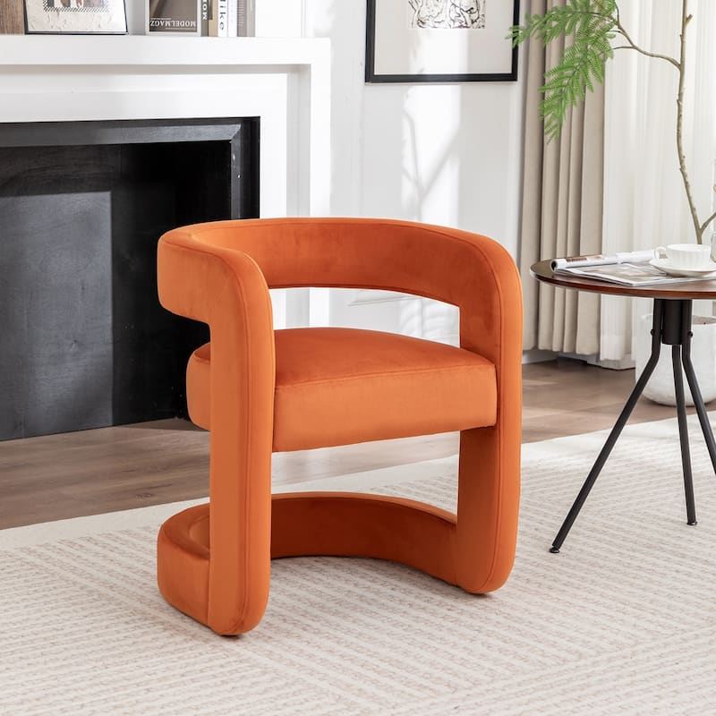 SEYNAR Modern Velvet E-Shaped Open Back Dining chair - Orange