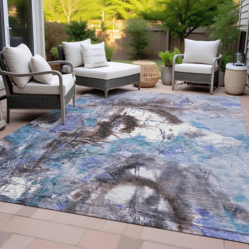 Machine Washable Indoor/Outdoor Modern Artistry Chantille Rug