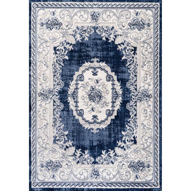 JONATHAN Y Amir Cottage Medallion Area Rug - 3 X 5 - Ivory/Navy