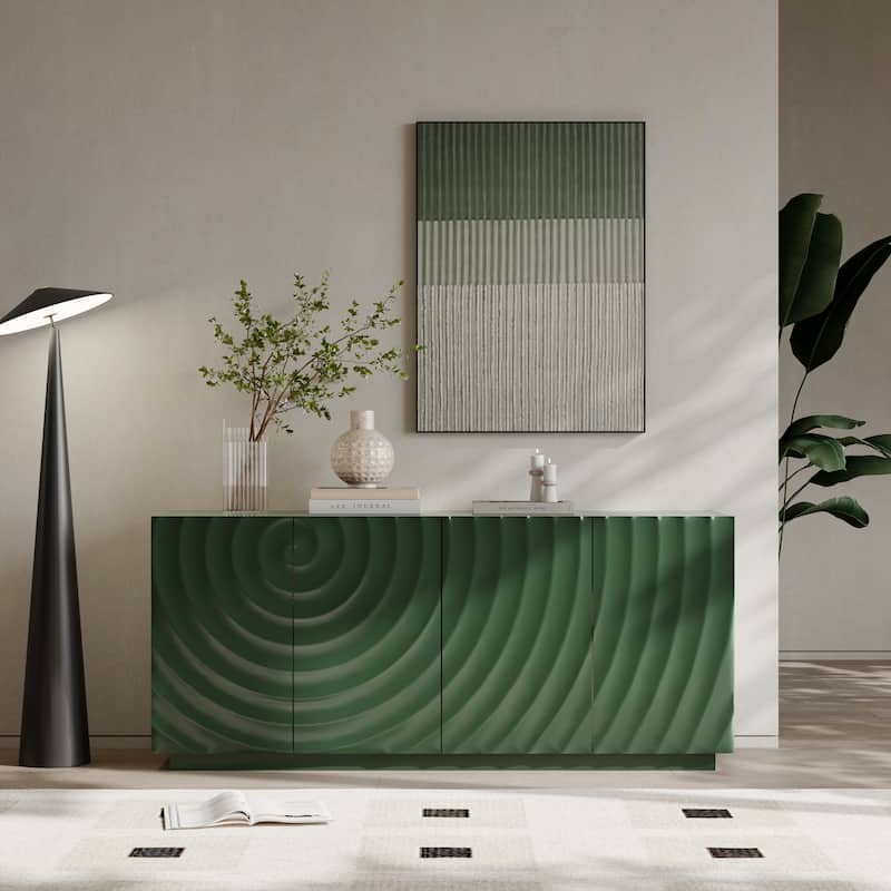 GDF Studio - Ripplea Modern Buffet Cabinet with Storage and 3D Textured Doors, Freestanding Anti-Dumping Sideboard, 59-Inch - Green