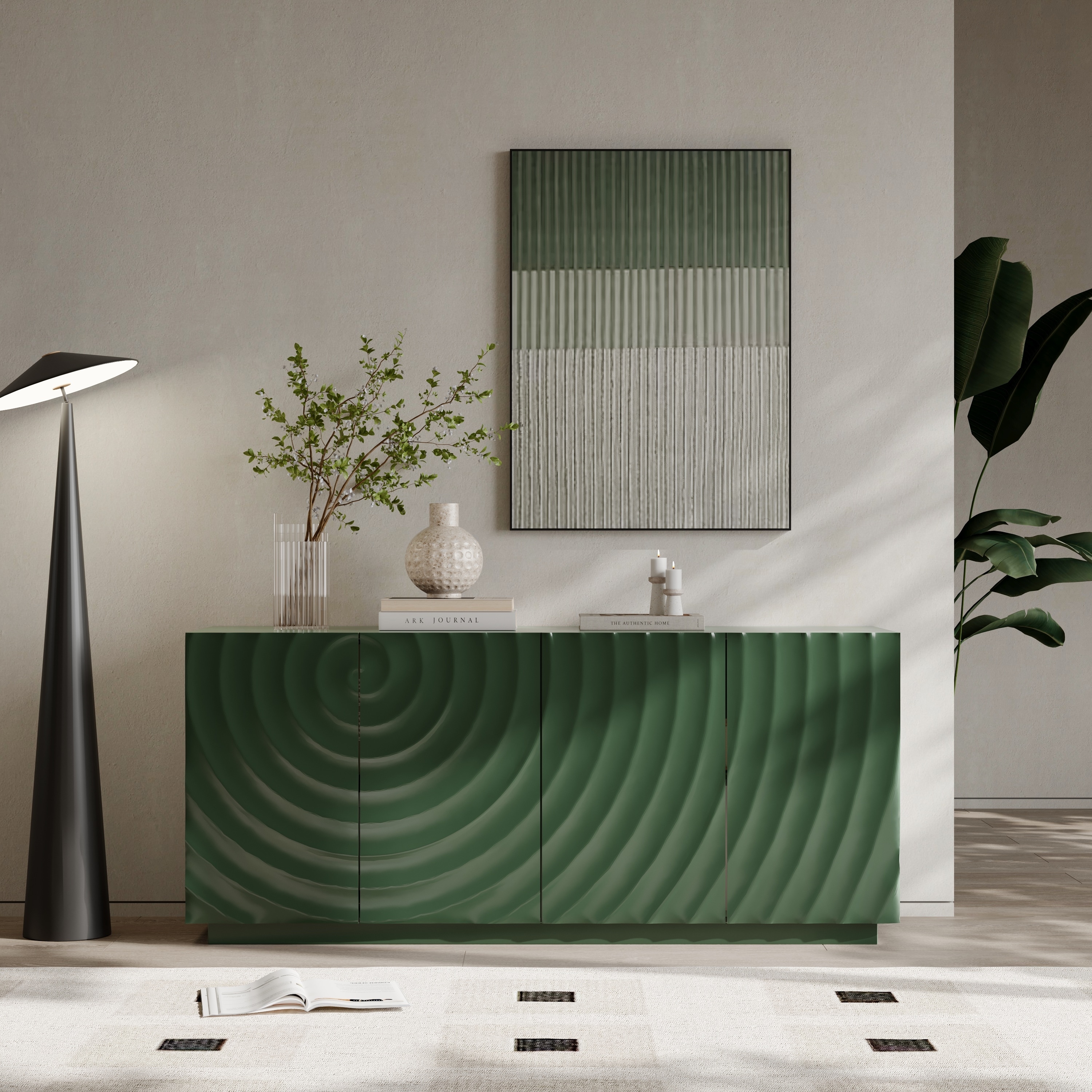 Sideboard Buffet Cabinet, 59" Accent Cabinet with 4 Doors,Mid Century Modern Pantry Cabinet, Wood Buffet Cabinet