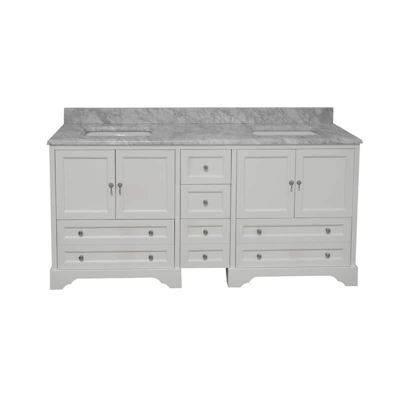 KitchenBathCollection Madison 72" Double Bathroom Vanity with Carrara Marble Top