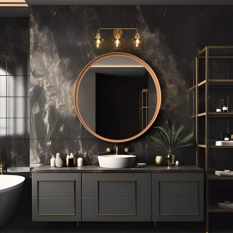 Modern Gold 3-Light Bathroom Vanity Light Glass Metal Wall Sconces - W24.4"