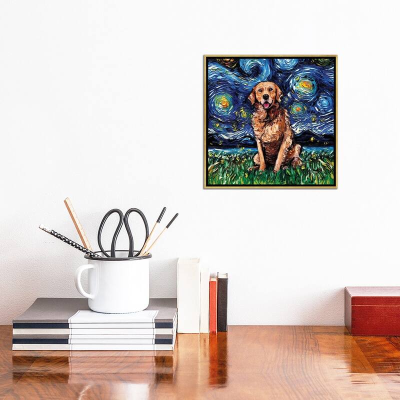 iCanvas "Golden Retriever Night (Dark Coat)" by Aja Trier Framed Canvas Print