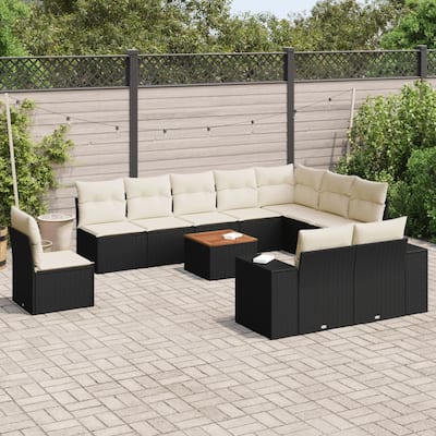 vidaXL Patio Sofa Set with Cushions Outdoor Furniture 11 Piece Poly Rattan - 21.7 x 21.7 x 14.6