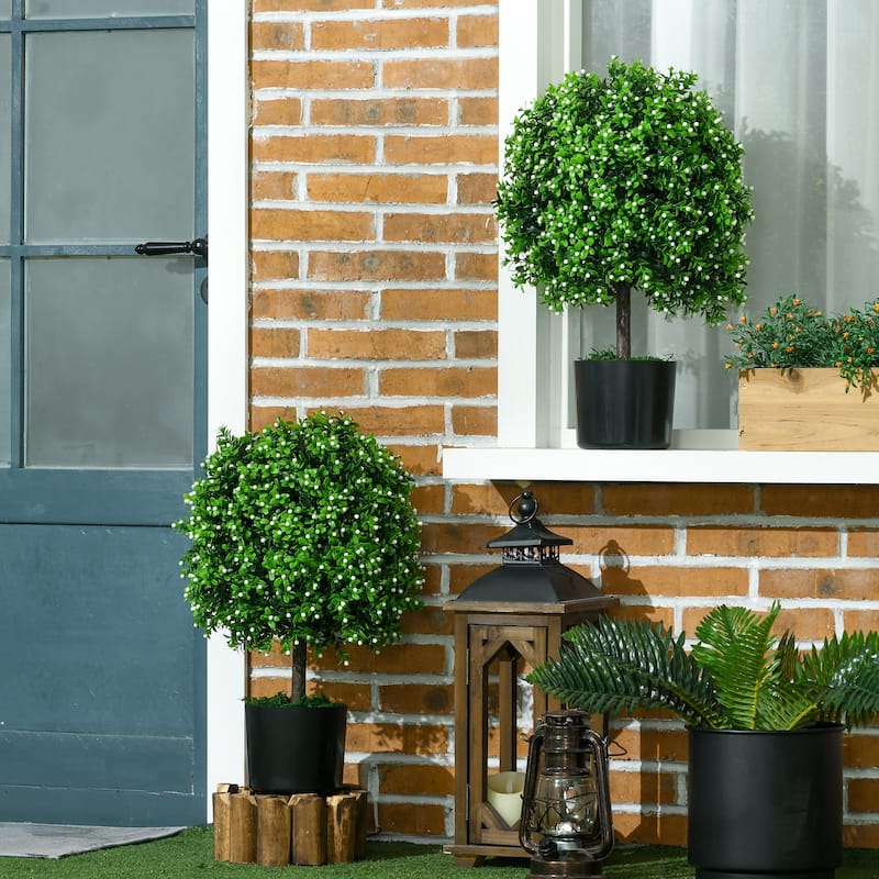 Set of 2 Artificial Ball-Shaped Boxwood Plants with Decorative Fruit Green White Black for Home Office Outdoor 20.75 Inch