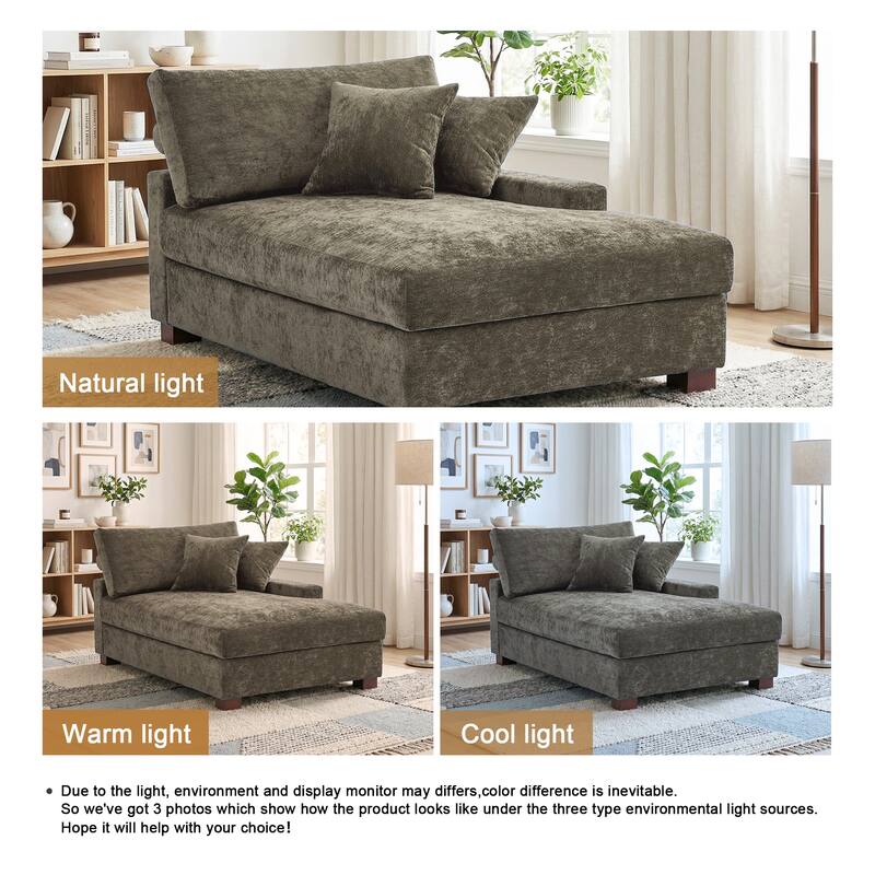 Oversized Chenille Modular Chaise Lounge With Deep Seat