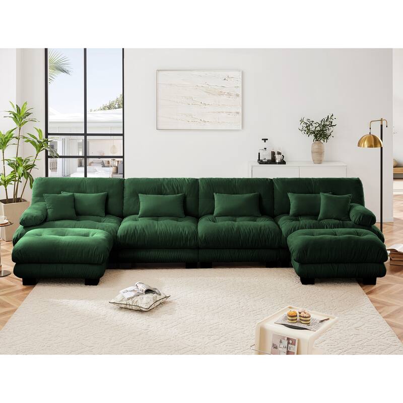 173.2" Chenille U-Shaped Cloud Sectional Sofa with 2 Ottomans (4-Seater Modular)