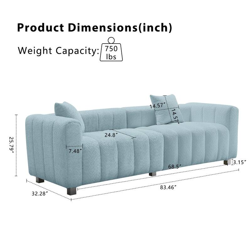 87.4" Luxury 3-Seater Sofa Bubble Couch for Living Room, Velvet Deep Seat Sofa Couch, Loveseat Sofa with Metal Legs