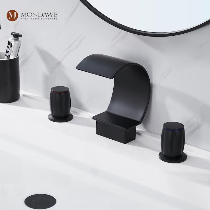 Luxury C-Shape Arc Waterfall Spout 2-Handle 8 inch Widespread Bathroom Sink Faucet With Pop-up Drain