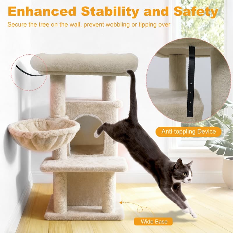 Gymax 33.5'' Cat Tree w/ 2-Tier Condo Padded Plush Top Perch Sisal
