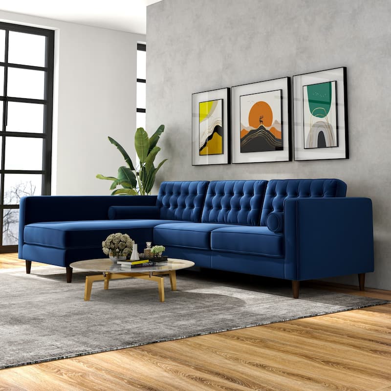 Ora Blue Tufted Modern Living Room Velvet Corner Sectional Sofa