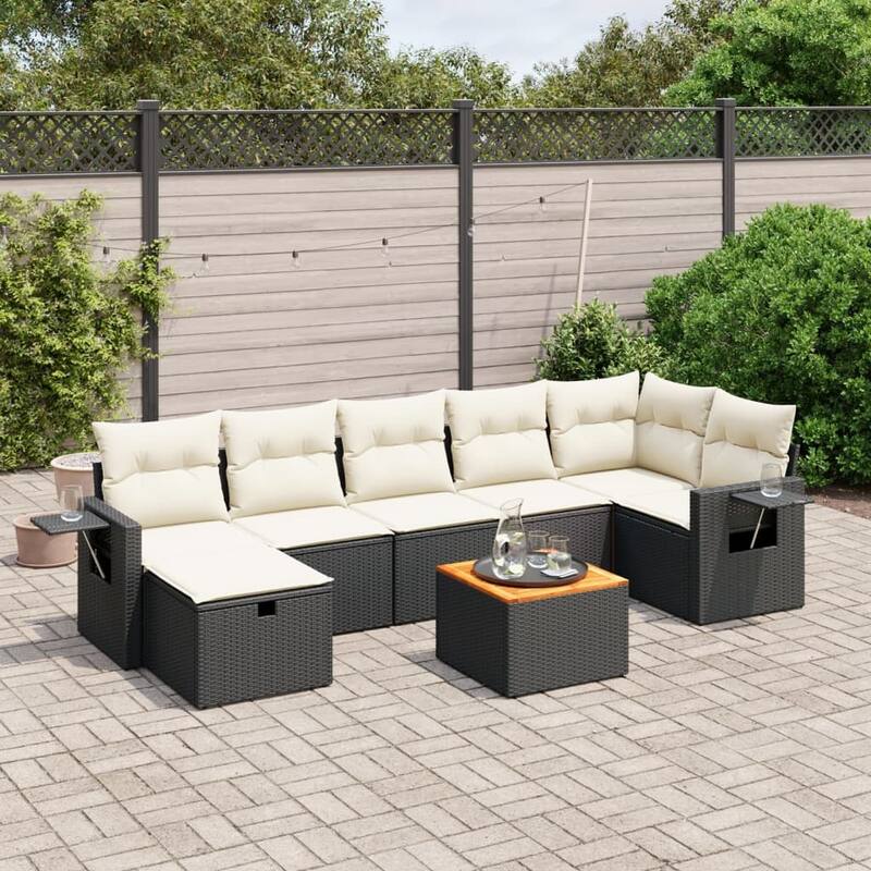 8 Piece Modular Garden Sofa Set - Black and cream - form1 - 113.8 x 48.8 x 27.2 in
